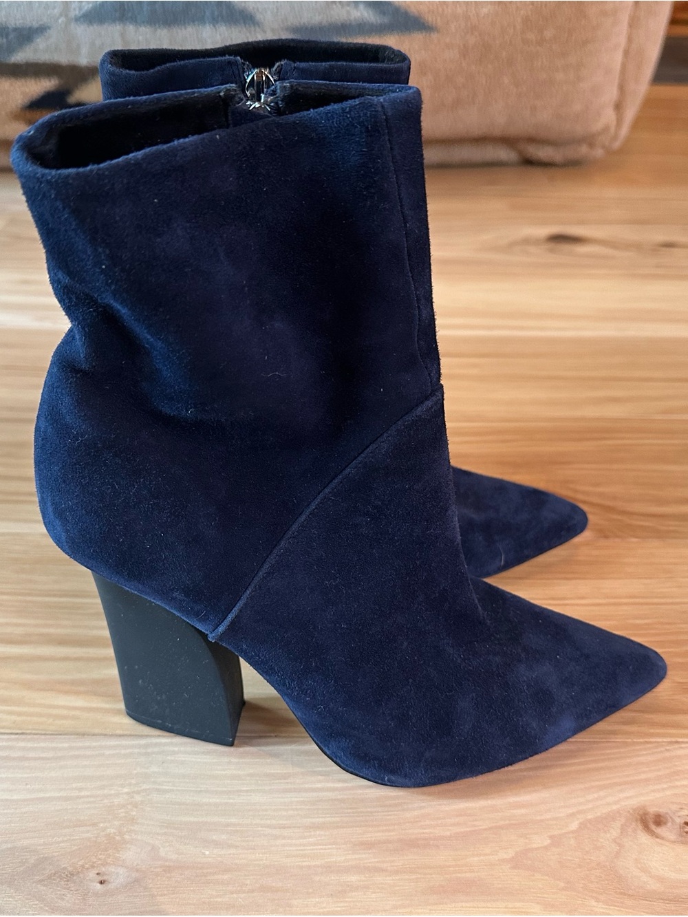Halston Heritage Navy Suede Pointed Toe Ankle Boots